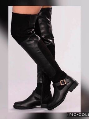 NWOT BAMBOO Black Over-the-Knee Buckle Boots